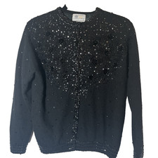 C cile Bermuda Vintage Black Lambswool Angora Sequin Beaded Cardigan