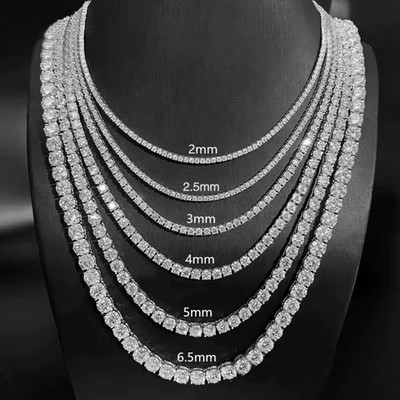3 6 mm Runde Lab Grown Diamant Tennis Halskette 925 Silber 16 22'' Mehrere Karat