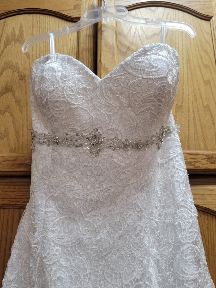 White Lace Overlay Wedding Dress, Fully Lined. Hi/Lo Style w/Sweetheart  Neckline | eBay
