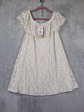 Lily Rose Dress Women's M Ivory/Black Layered Lace PomPoms On/Off Shoulder NWT