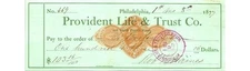 Provident Life & Trust Check 1877 Philadelphia Robert Haines Signature