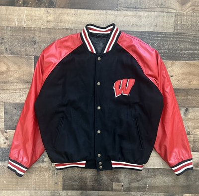 #ad #ad Vintage Wisconsin Badgers Jacket Letterman Style Adult LARGE $69.95