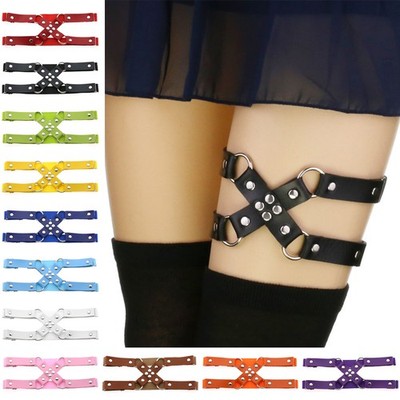 16 Colors Punk Gothic Thigh Straps PU Leather Garter Double Layer Leg Belt Ring