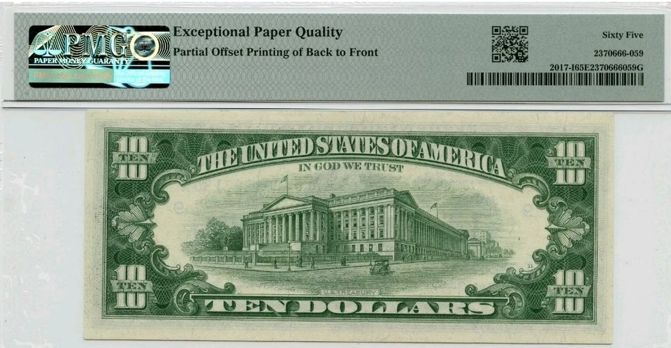 1963A FRN Minneapolis $10 dollars Fr# 2017-I PMG 65 EPQ  OFFSET  PRINTING ERROR - Image 2 of 2