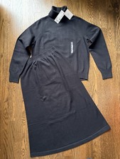 NWT UNIQLO Black 3D Knit Souffle Turtleneck Sweater & Midi Skirt Set M L $99