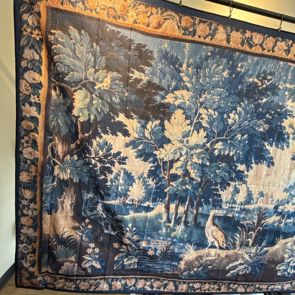 Estampado de tela estilo tapiz verde francés azul poliéster sedoso 90 pulgadas X 59 pulgadas Foto 4 de 4