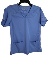 Carhartt Force Scrub Top Womens Small Blue V Neck Short Sleeve Pockets Stretch