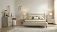Schlafzimmer Set Beige Modern Luxus Bett Schminktisch 2X Nachttische