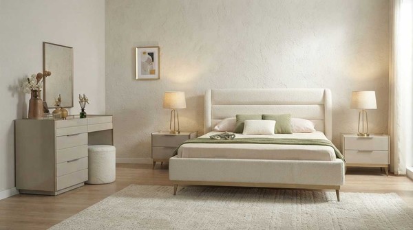 Schlafzimmer Set Beige Modern Luxus Bett Schminktisch 2X Nachttische-image