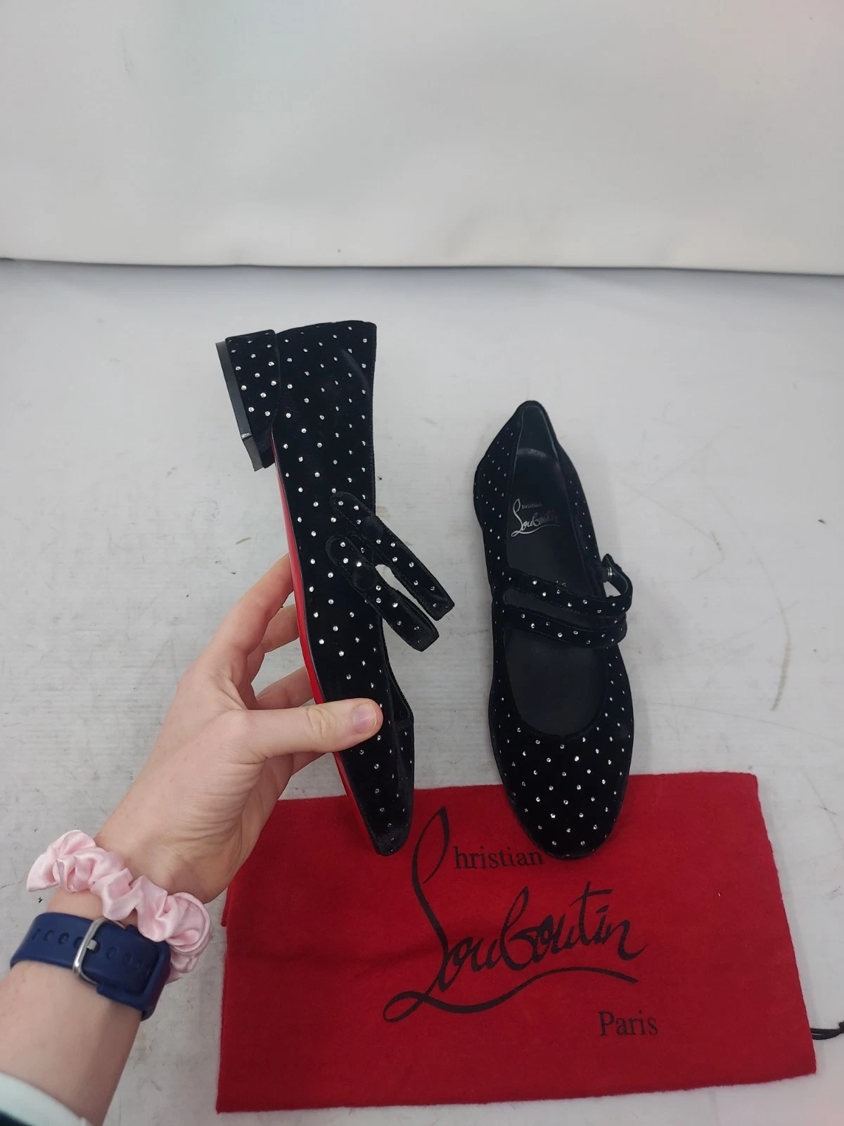 Christian Louboutin — Christian Louboutin EU 37.5 US 7.5 NEW Black Velvet Bejeweled Sweet Jane Shoe