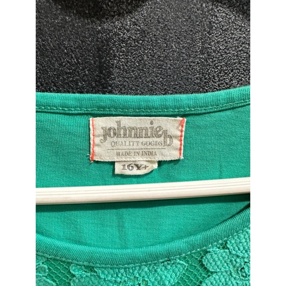 Johnnie B Mini Boden Dress Green Lined Floral Embroidered Overlay Size 16Y Girls - Image 4 of 4