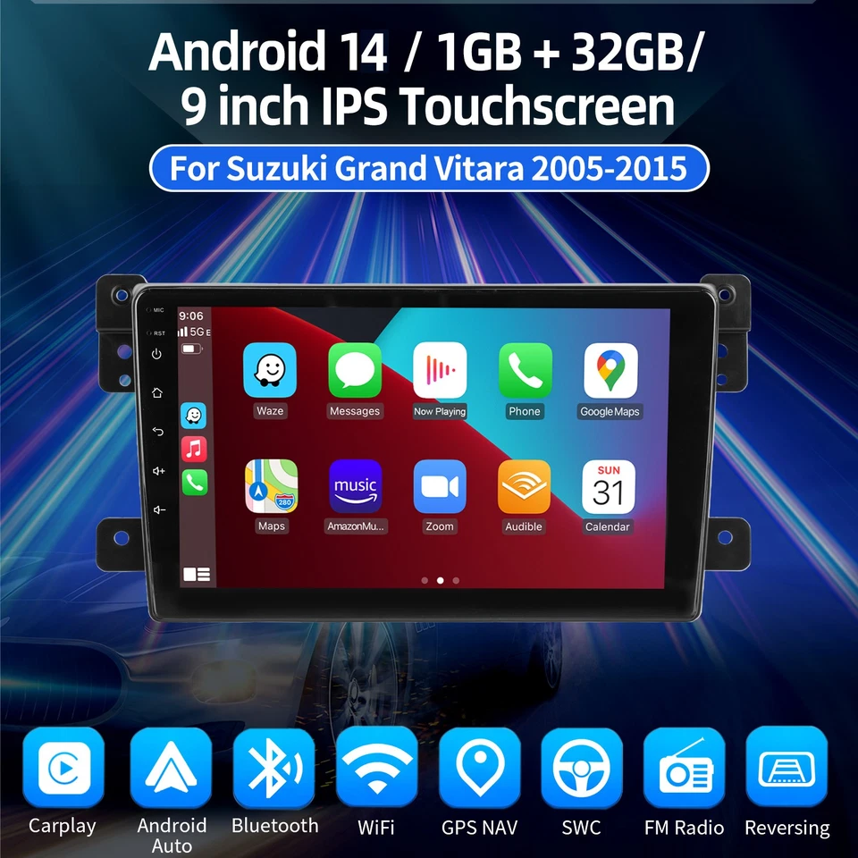 Android 14 CarPlay For Suzuki Grand Vitara 2005-2015 Car Stereo Radio GPS Camera - Изображение 2 из 4