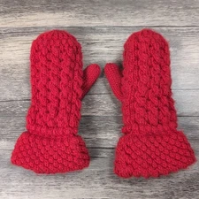 Vintage Red Cable Knit Winter Mittens With Cuffs Girls Ages 8-12 Christmas 