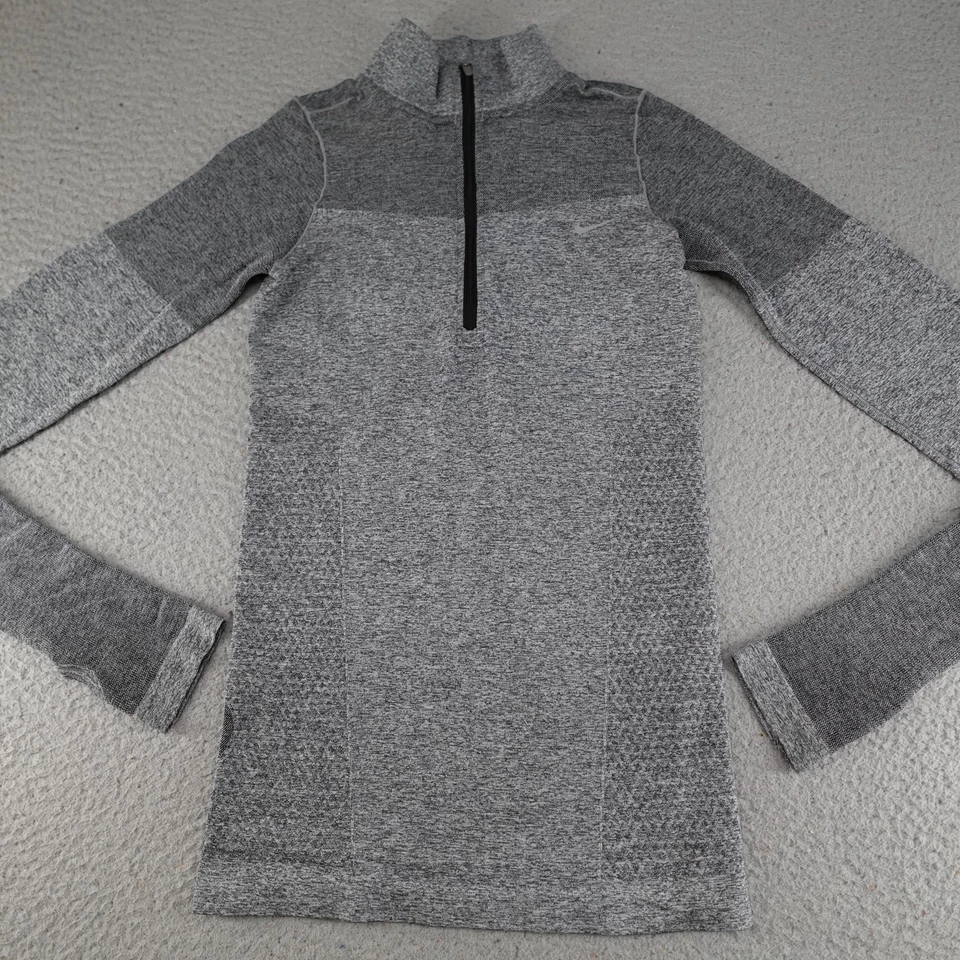 Nike Running Shirt Women XS Gray Thumbholes Seamless 1/2 Zip Pullover Reflective - Image 2 of 4