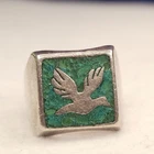 Vintage Taxco Mexico 925 Sterling Silver Dove Ring Green Stone Size 7.5 Unisex