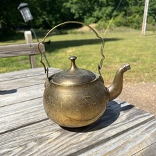 Vintage Brass Teapot Etched Floral Design Tea...