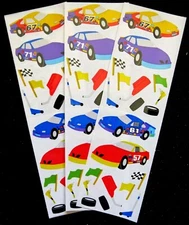 Mrs Grossman Three 2x6" Vintage "Race Cars' Sticker Sheets (c-1998) 