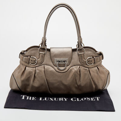 Salvatore Ferragamo Metallic Gold Leather Marisa Shoulder Salvatore Ferragamo Metallic Gold Leather Marisa Shoulder