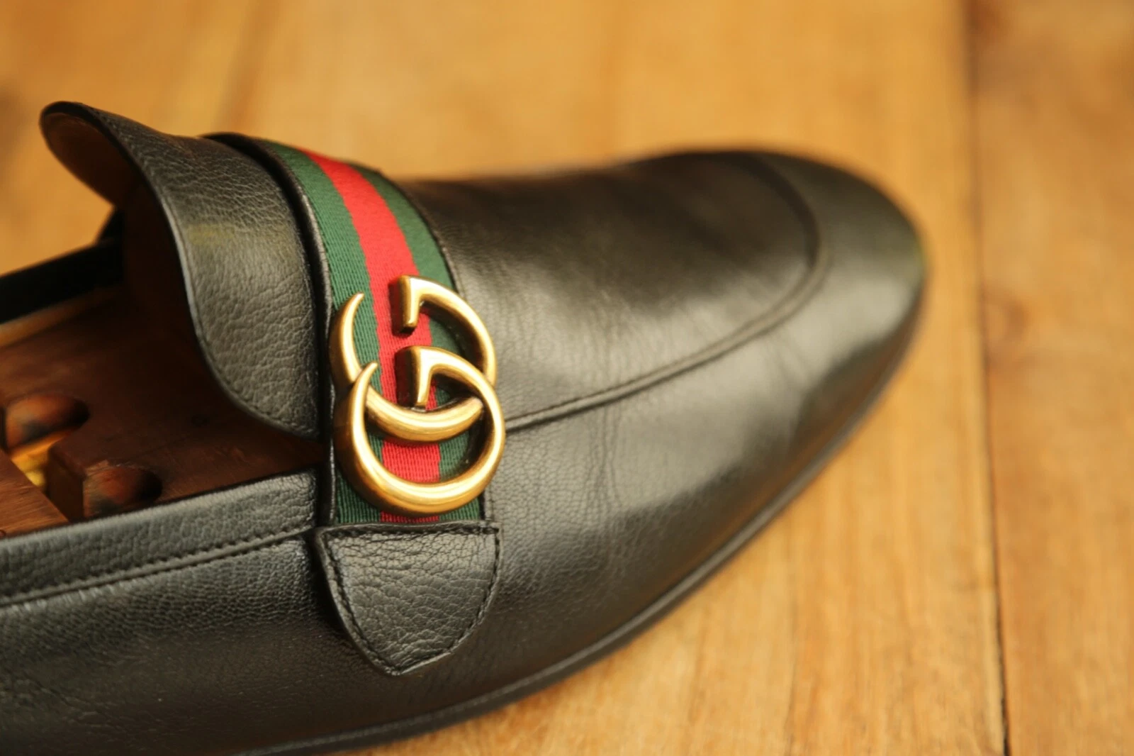 Mocassins Gucci cuir noir laiton GG Bit chaussures homme UK 8 US 9 EU 42