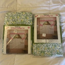 Vintage Plastic Curtains 2 New Old Stock 5 Piece Buttercup Cottage Sets Maytex