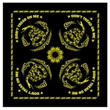 22"x22" Black & Yellow Gadsden Snake "Don't Tread On Me" Bandana Cotton Headwrap