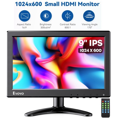 Mini 9Inch HDMI Monitor AV/VGA/BNC 1024x600 Security Screen Image Mirror Display - Photo 1 sur 10