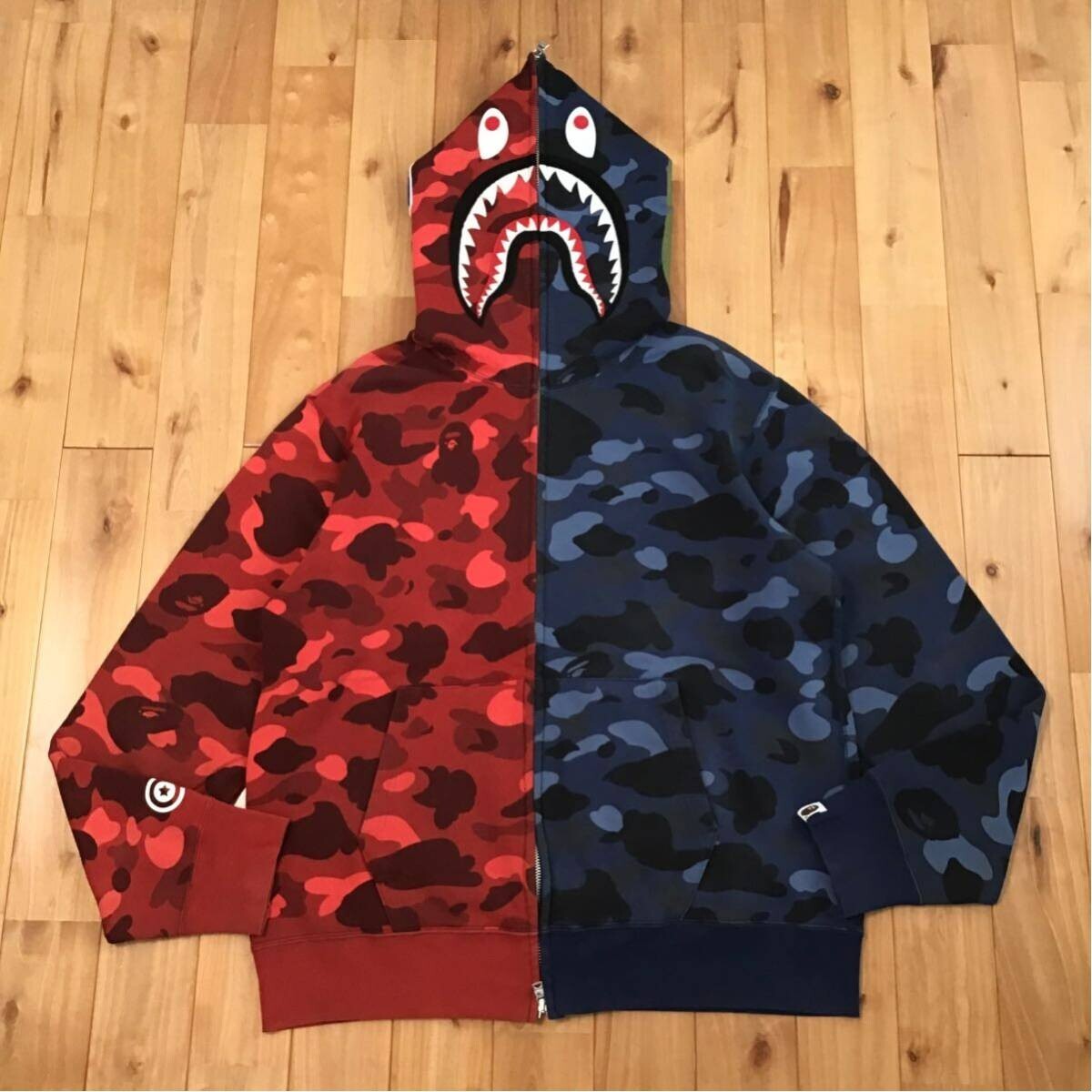 BAPE RED CAMO × BLUE CAMO シャーク パーカー BAPE Shark full zip hoodie Red camo Blue camo A Bathing Ape Size L
