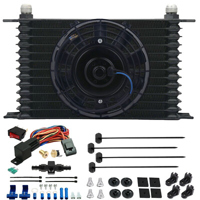 13 ROW TRANS-MISSION OIL COOLER ELECTRIC FAN HOSE IN-LINE TEMPERATURE SWITCH KIT