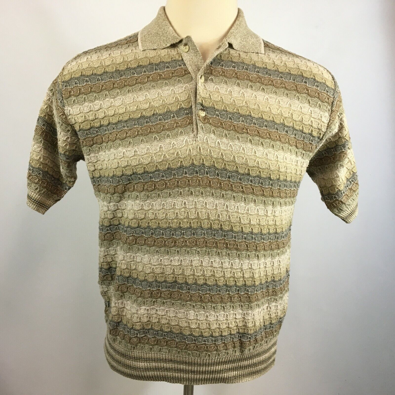 Vintage 80s 90s 3d Textured Knit Polo Abstract Sh… - image 1