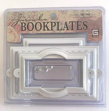 Basic Grey 4 Piece Jumbo White Square Bookplates w/ Matching Brads