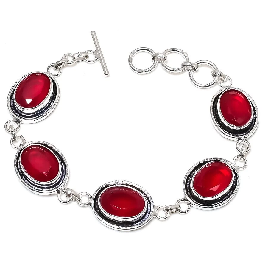 VALENTINO Bracciale gioiello in argento sterling 925 fatto a mano con pietre preziose granato rosso misura 7 8''