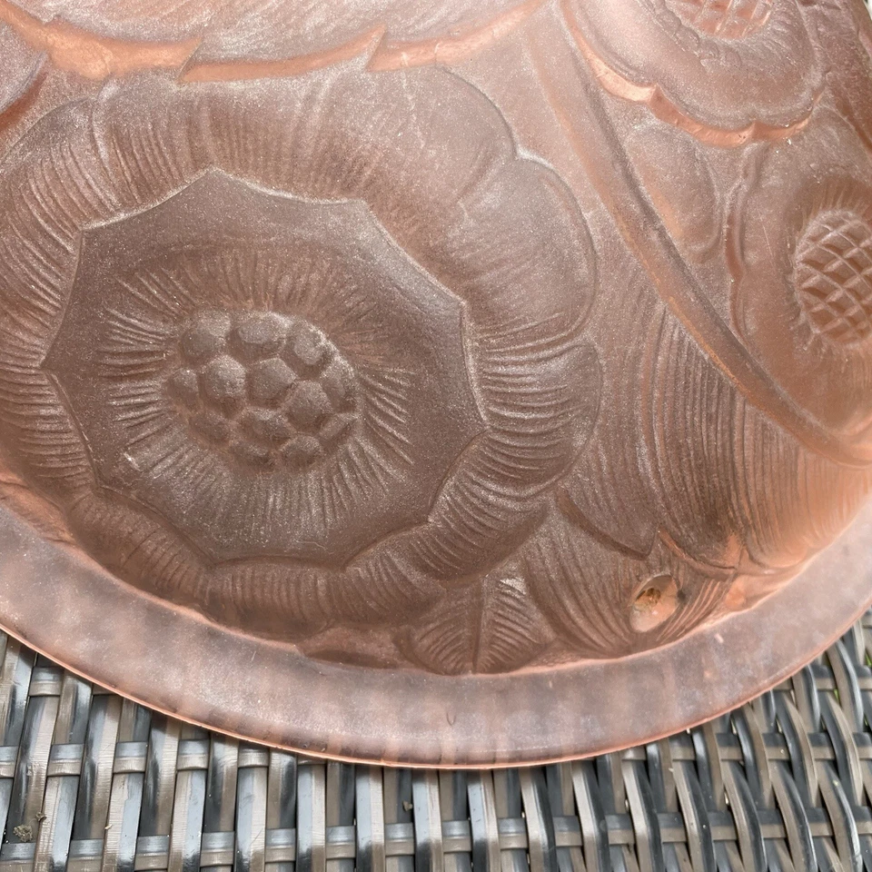 Antique French 14” Glass Art Deco Chandelier Dome Ceiling Light Fixture Pink - Image 4 of 4