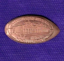 HAWAII HONOLULU HARBOR "Floating Restaurant" Elongated Pressed Copper Penny