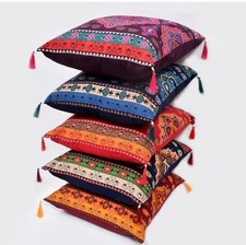 Bohemian Pillow Case Covers 16x16 Mandala With tassels  Beads 100 Cotton NWT