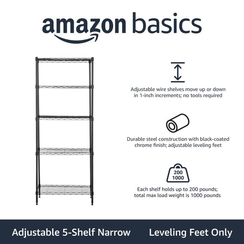 Amazon Basics 5-Shelf Multipurpose Adjustable Sturdy Steel Storage Shelving Unit - Picture 4 of 8