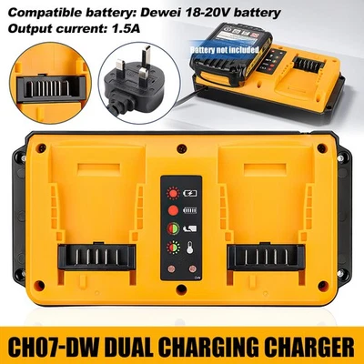 Fast Charger for DeWalt 18V-20V Li-ion Battery Charger Dual Port DCB207 DCB206