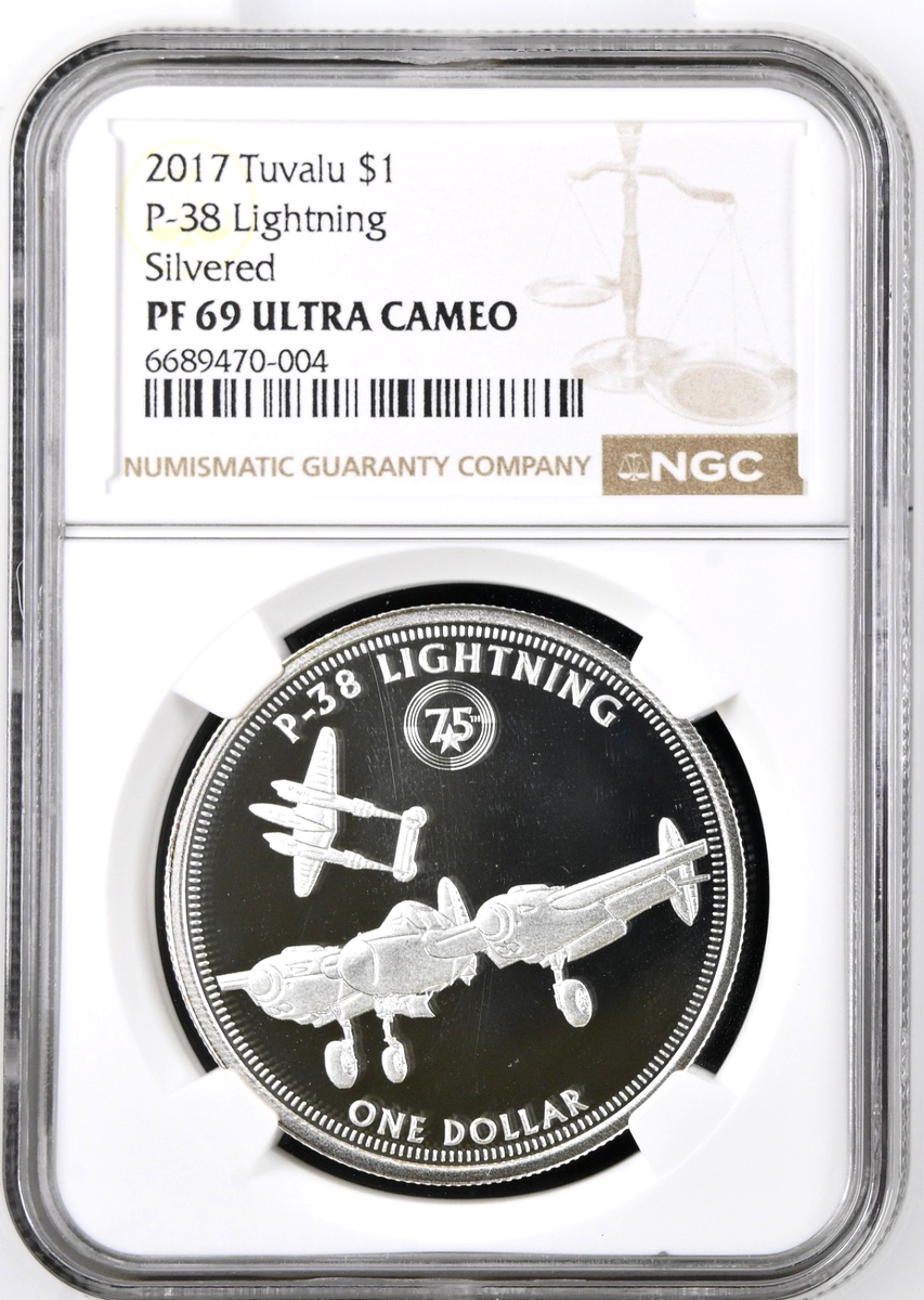 2017 Tuvalu $1 Dollar Elizabeth II WWII Fighter P-38 LIGHTNING NGC