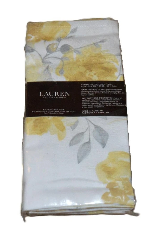 CONJUNTO DE 4 GUARDANAPOS FLORAIS AMARELOS DOURADOS RALPH LAUREN NOVO 1ª QUALIDADE - Imagem 3 de 3