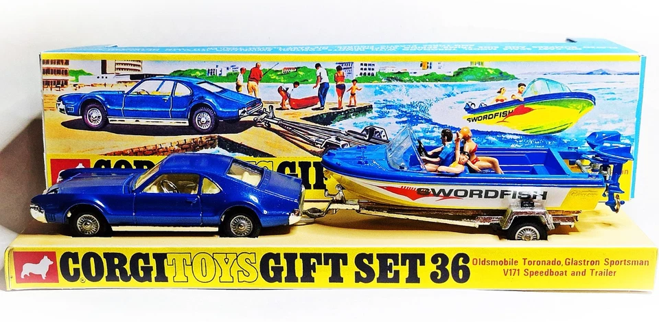 Corgi Toys GS 36  - Oldsmobile Toronado/ Speedboat -  inklusive Repro Fensterbox - Bild 2 von 4