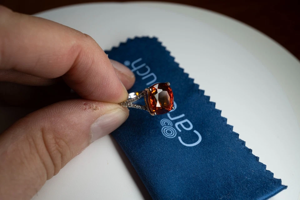 ¡Granate de oro blanco de 14k! (Hessonita) Anillo con diamantes acento! Foto 2 de 4