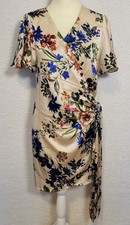 VICI Satin Floral Wrap Dress Size XL Flutter Sleeve V-Neck Lightweight 1245