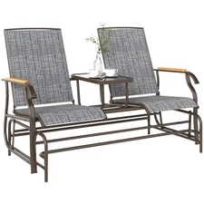 Outsunny Outdoor Glider Bench Loveseat, 2-Person Swing Chair with Table