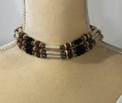 Hairpipe Bone Necklace Choker Beaded Leather Native American - 13 in to 14.5 in