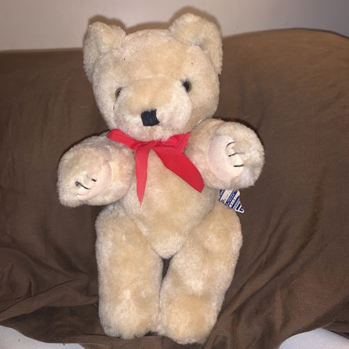 Vintage 8" SHANGHAI DOLLS FACTORY Plush Stuffed Jointed Tan Teddy Bear Toy Tag - Foto 2 di 5