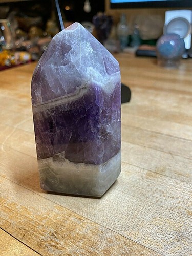 Amethyst gebändert Chevron Kristall Edelstein sechsseitig Turmspitze Exemplar 779 - Bild 3 von 12