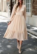 Lace Trim V Neck Midi Dress