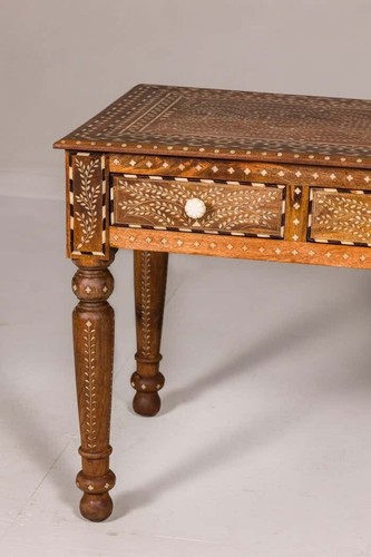 Anglo Indian Style Mango Wood Console or Desk with Three Drawers and Bone Inlay - Picture 6 of 19