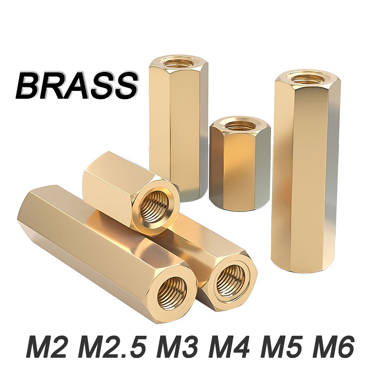 M2 M2.5 M3 M4 M5 M6 Brass Hex Connector Nuts Threaded Rod Couplers