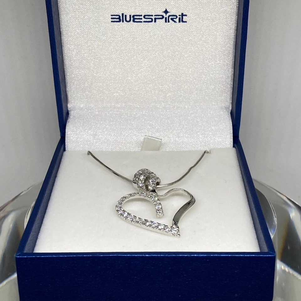 Collana In Maglia Semi rigida E Ciondolo Charm Cuore Argento Diamanti - Immagine 2 di 3