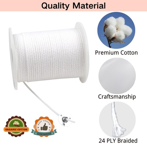 【200 Feet】Candle Wick Roll with 125 Pcs Metal Candle Wick Sustainer Tabs, 80Pcs - Picture 6 of 6